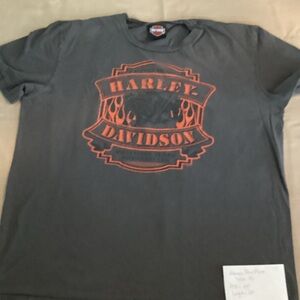 EUC Harley-Davidson Charcoal Tee with Vibrant Orange Design
